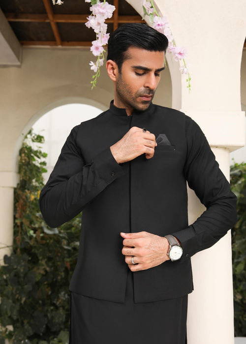 Black Waistcoat with Pocket Square