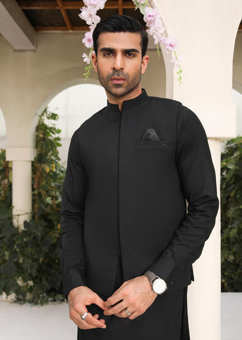 Black Waistcoat with Pocket Square