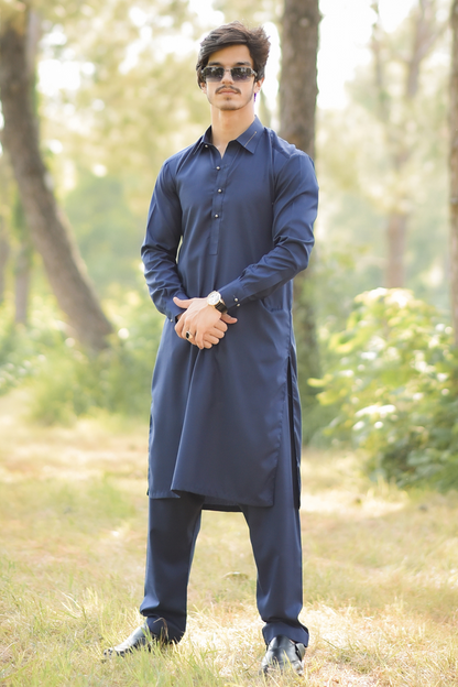 Styling Suit Navy Blue Collar Yellow Strip SK-0020