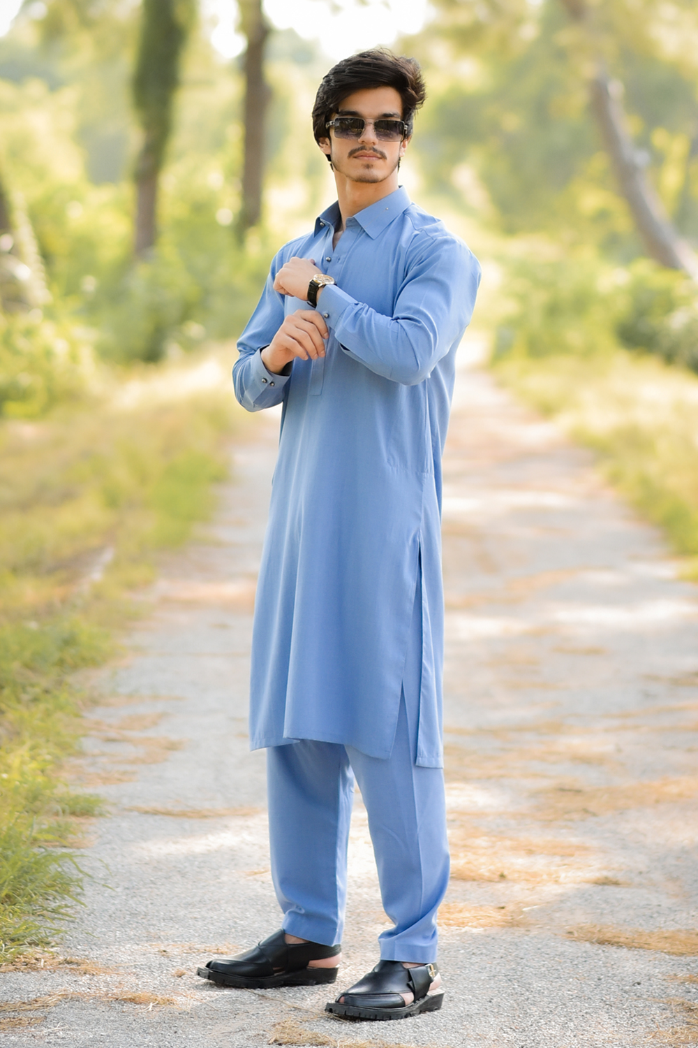 Styling Suit Denim Blue Collar Yellow Strip SK-0021