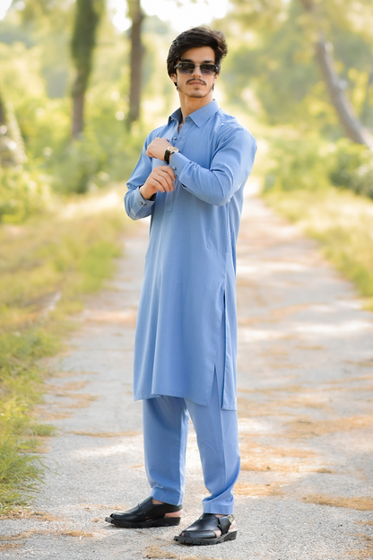 Styling Suit Denim Blue Collar Yellow Strip SK-0021