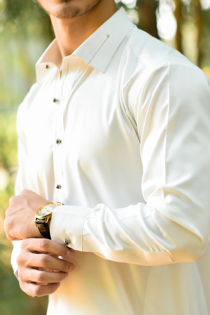 Styling Suit off white Collar Yellow Strip SK-0017