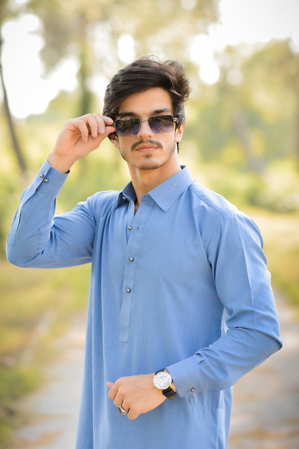 Styling Suit Denim Blue Collar Yellow Strip SK-0021