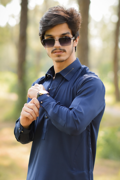Styling Suit Navy Blue Collar Yellow Strip SK-0020