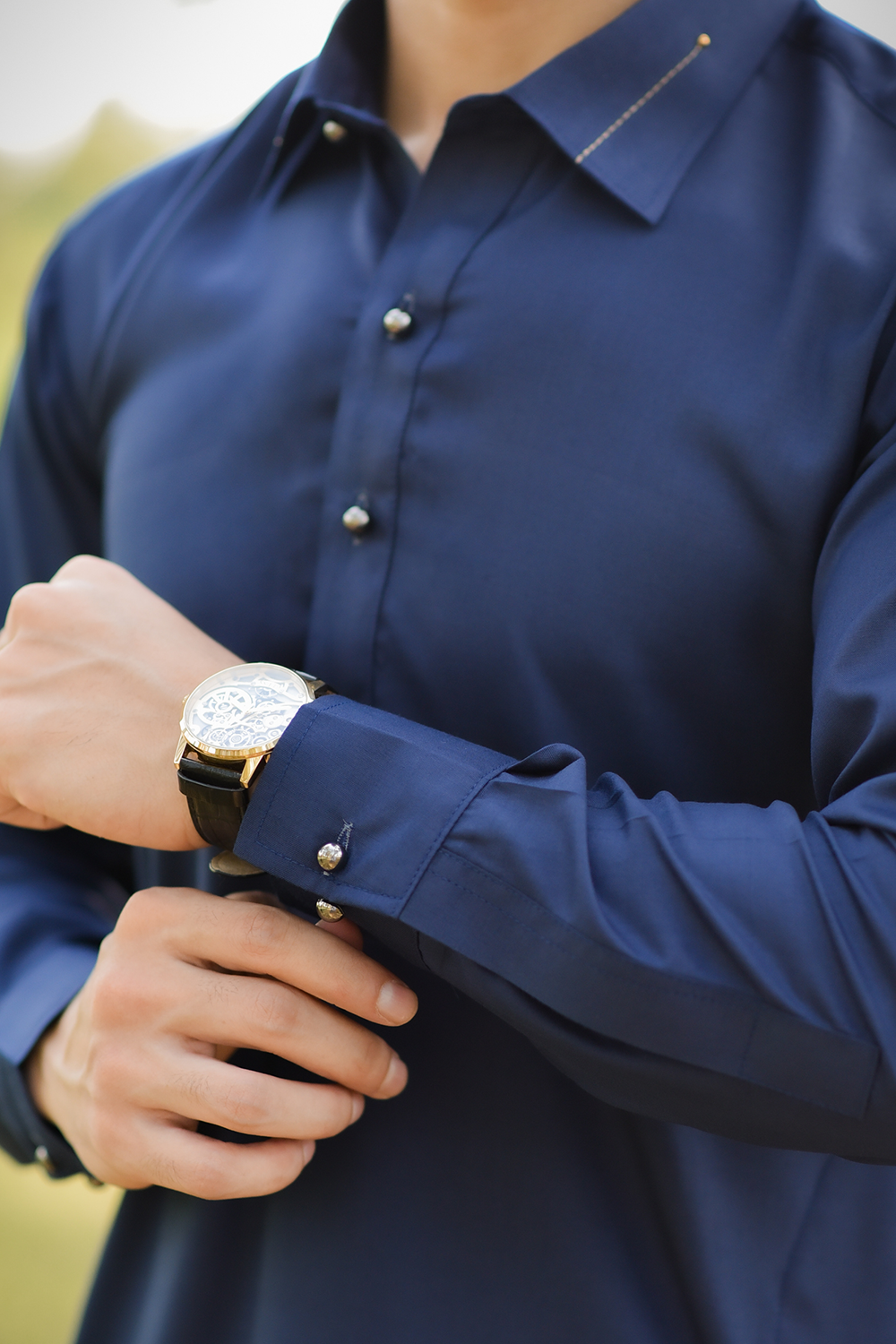 Styling Suit Navy Blue Collar Yellow Strip SK-0020