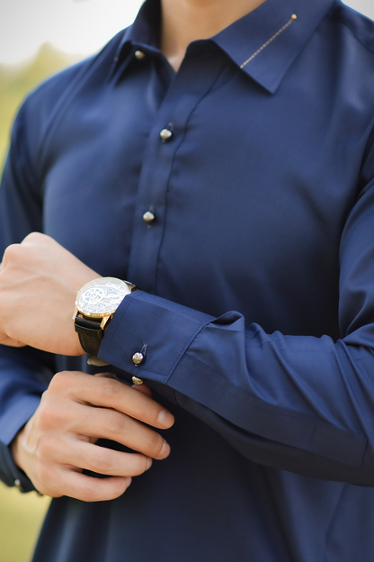 Styling Suit Navy Blue Collar Yellow Strip SK-0020