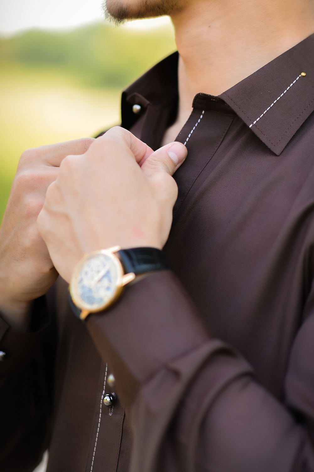 Styling Suit Chocolate Brown Collar Yellow Strip SK-0019