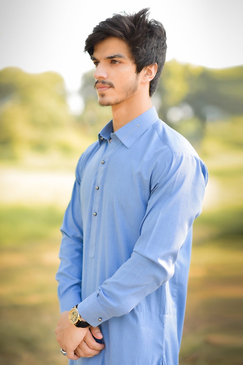 Styling Suit Denim Blue Collar Yellow Strip SK-0021