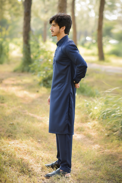 Styling Suit Navy Blue Collar Yellow Strip SK-0020