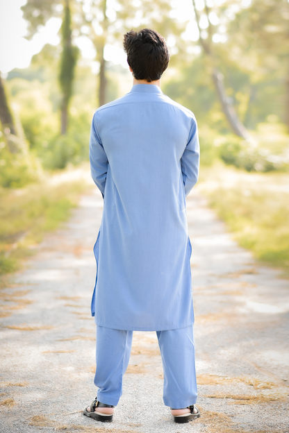Styling Suit Denim Blue Collar Yellow Strip SK-0021