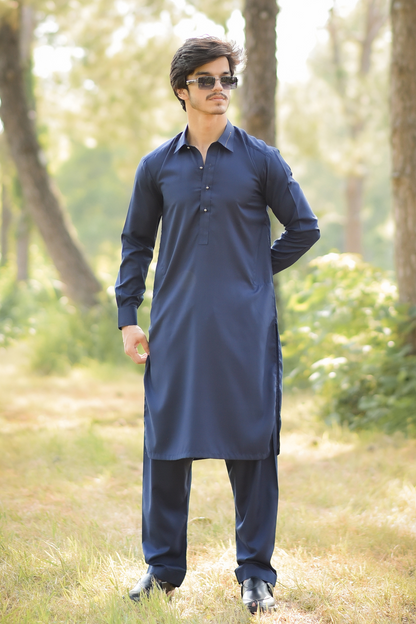 Styling Suit Navy Blue Collar Yellow Strip SK-0020